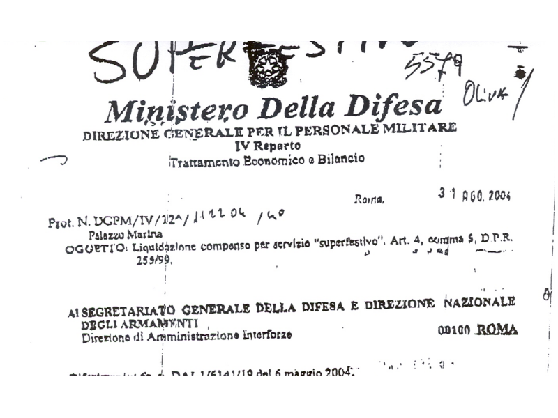 Prot.112204 del 31 Agosto 2004 Liquidazione compenso per servizio superfestivo