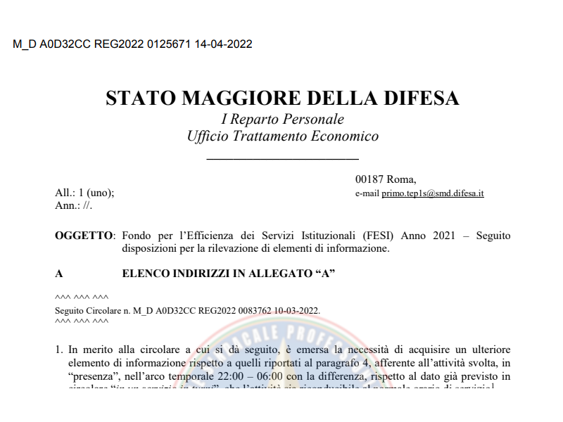 Prot.125671 del 14 Aprile 2022 FESI Anno 2021 Seguito disposizioni per la rilevazione di elementi di informazione