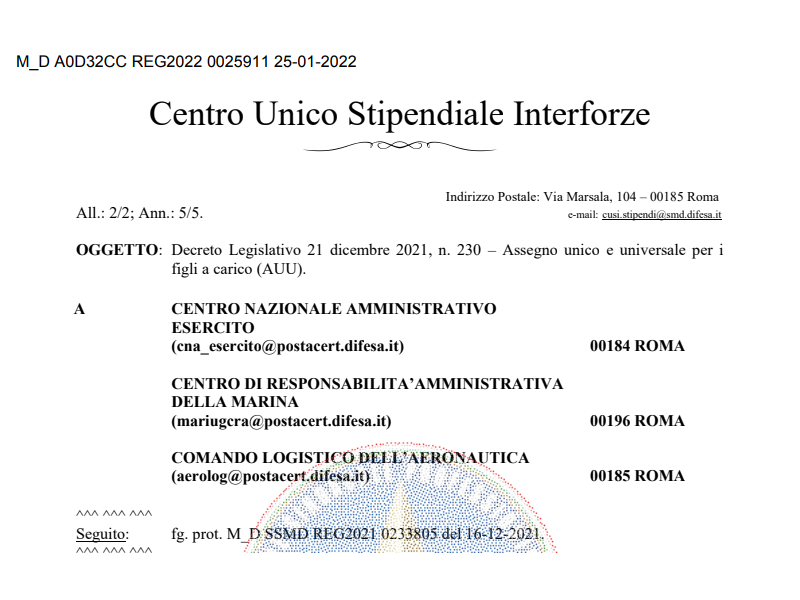Prot. 25911 del 25 Gennaio 2022_Assegno Unico Universale per i figli a carico