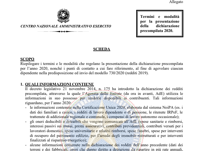 Prot. 73908 del 30 Aprile 2020 Termini e modalità per la presentazione della dichiarazione precompilata 2020 CNAE