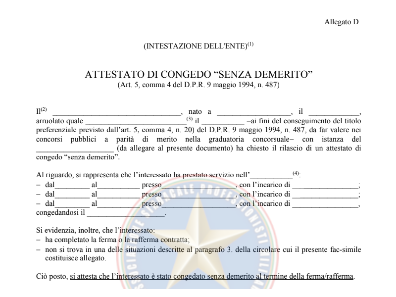 ATTESTATO DI CONGEDO “SENZA DEMERITO”