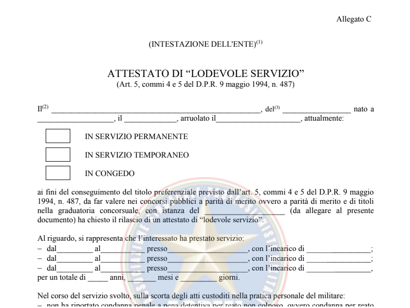 ATTESTATO DI “LODEVOLE SERVIZIO”