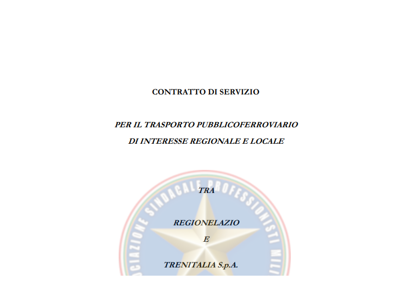 Contratto di servizio per il trasporto pubblico ferroviario di interesse regionale e locale tra Regione Lazio e Trenitalia s.p.a. 2018-2032