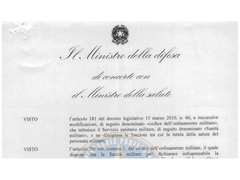 DIRETTIVA TECNICA IN MATERIA DI PROTOCOLLI SANITARI PER LA SOMMINISTRAZIONE DI PROFILASSI VACCINALI AL PERSONALE MILITARE