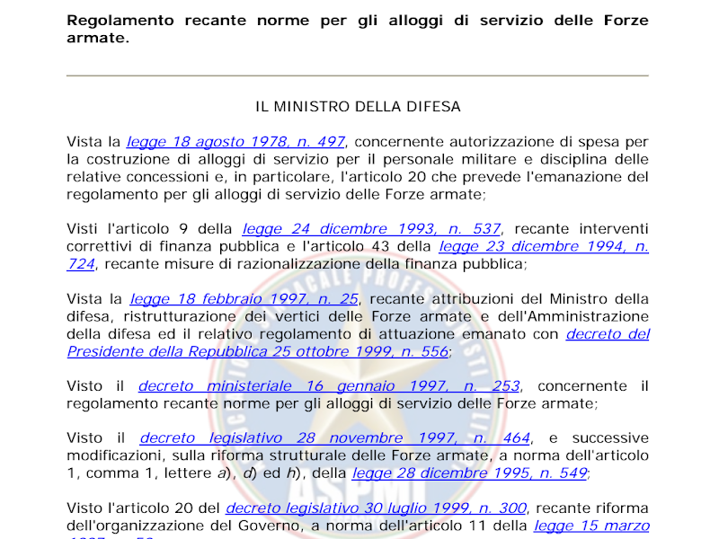 Decreto Ministeriale n. 88 del 23 gennaio 2004 Regolamento alloggi di servizio