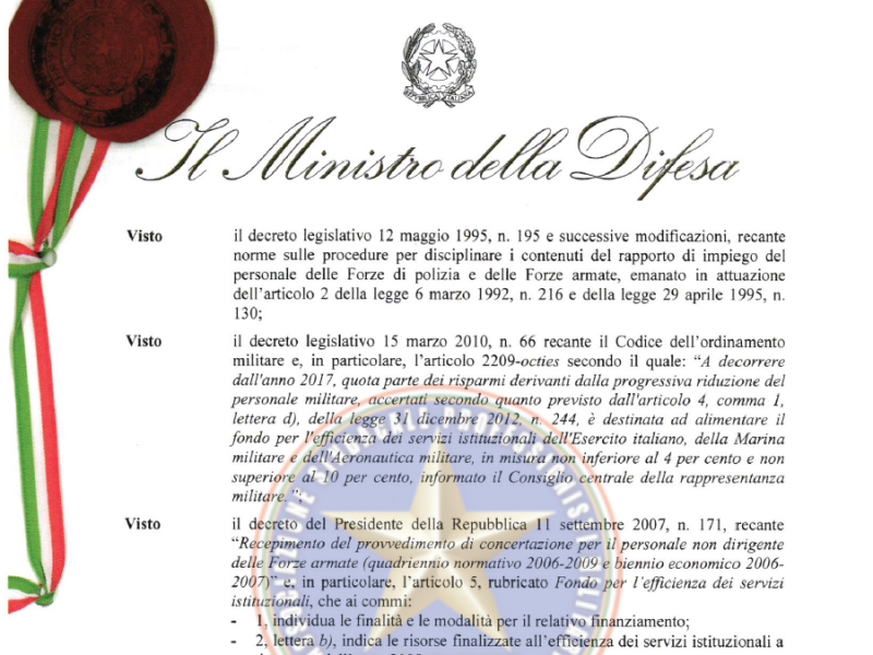 Decreto Ministro della Difesa FESI 2021 in pagamento anno 2022