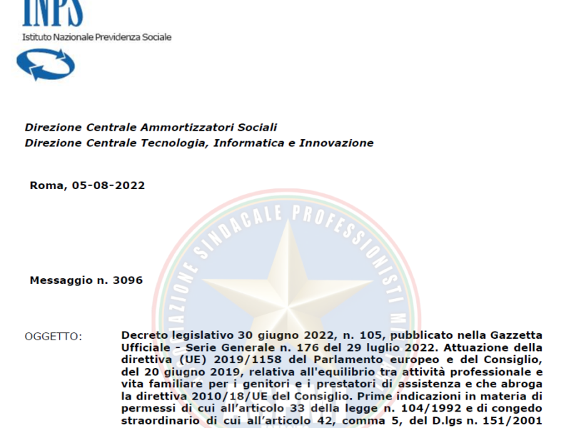 Indicazioni in materia di permessi di cui all’articolo 33 della legge n. 104/1992 e di congedo straordinario di cui all’articolo 42, comma 5, del D.lgs n. 151/2001 con riferimento ai lavoratori dipendenti del settore privato