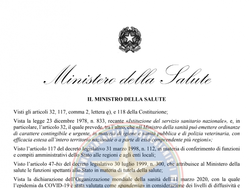 Decreto Ministero della Salute Misure di Contenimento fino al 22 Luglio 2022