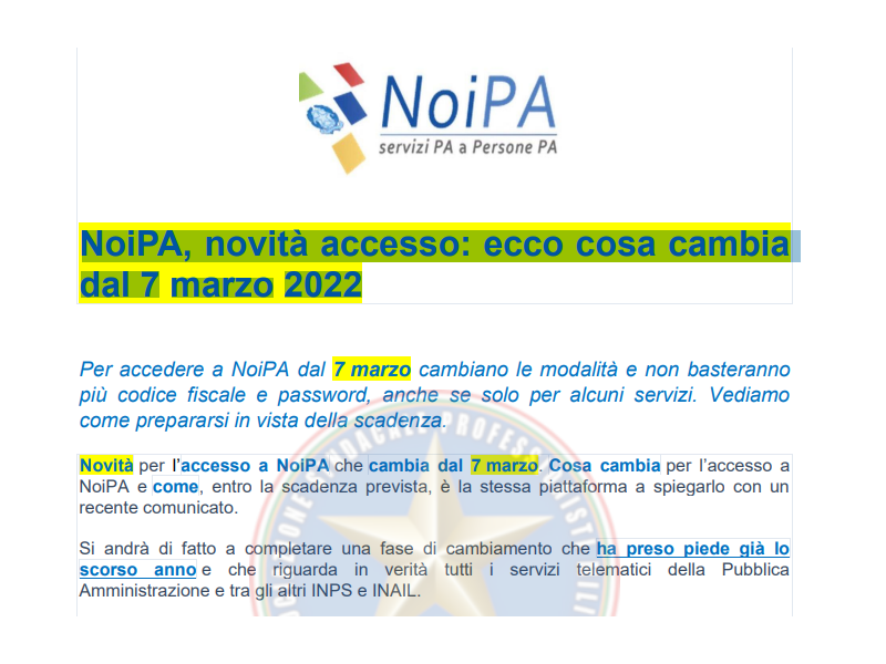 NoiPA, novità accesso: ecco cosa cambia dal 7 marzo 2022