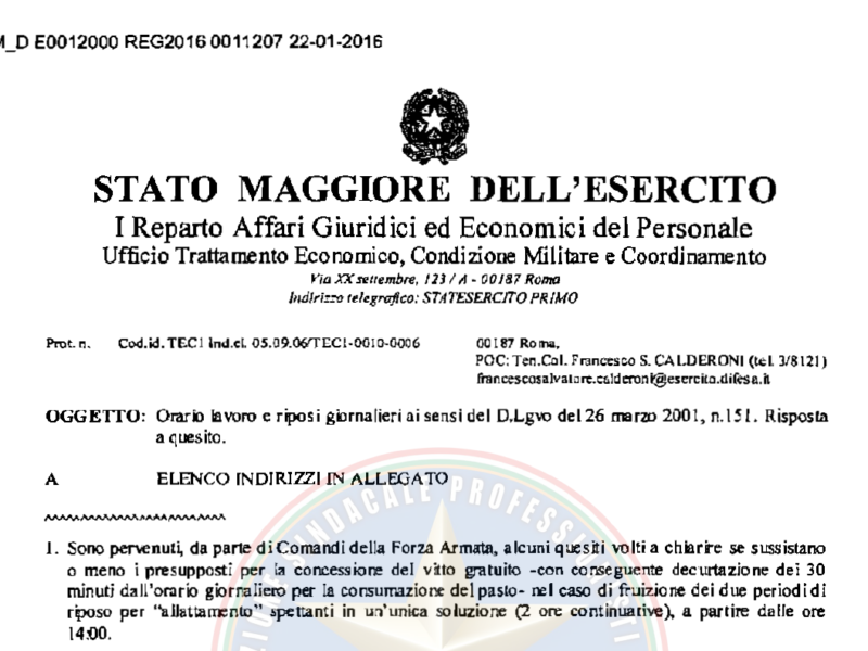 Prot 11207 del 22 gennaio 2016 Orario lavoro e riposi giornalieri ai sensi del D.Lgvo del 26 marzo 2001, n 151. Risposta a quesito. Allattamento