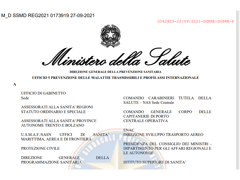 Prot.173919 DEL 27 Settembre 2021 Circolare Ministeriale sulla meningite nella Repubblica Democratica del Congo