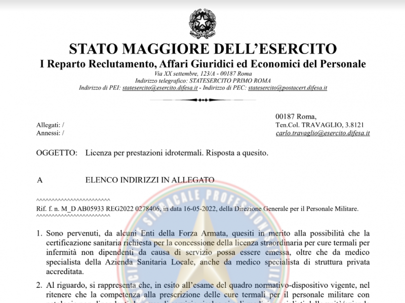 Prot 188209 del 26 Maggio 2022 Licenza per prestazioni idrotermali Risposta a quesito