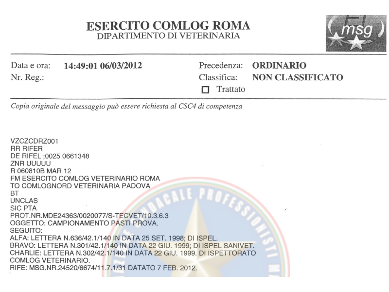 Prot 20077 del 06 marzo 2012 Campionamento pasti di prova