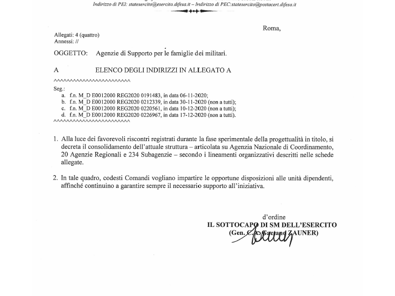 Prot 357565 del 23 novembre 2022 Agenzie di Supporto per le famiglie dei militari