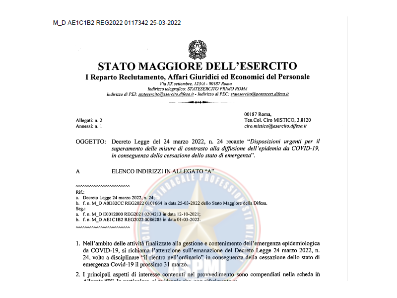 Prot. 0117342 del 25 marzo 2022. Decreto Legge 24 marzo 2022 n. 24