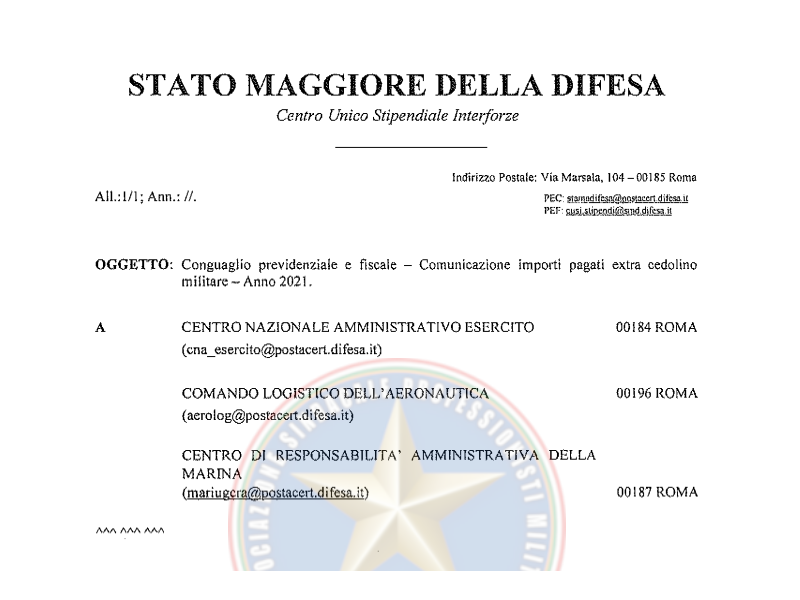 Prot. 201614 del 03 Novembre 2021 Conguaglio Previdenziale e Fiscale Comunicazione importi pagati extra cedolino Anno 2021
