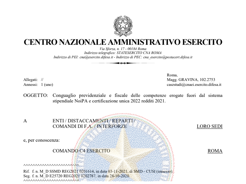 Prot. 293889 del 15 Novembre 2021 Conguaglio previdenziale e fiscale delle competenze erogate fuori dal sistema stipendiale NoiPA e certificazione unica 2022 redditi 2021