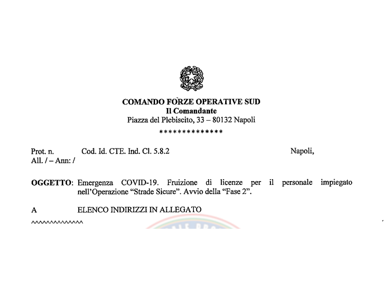 Prot. 34540 del 05 Maggio 2020 Emergenza COVID-19 Fruizione delle licenze per il personale impiegato nell