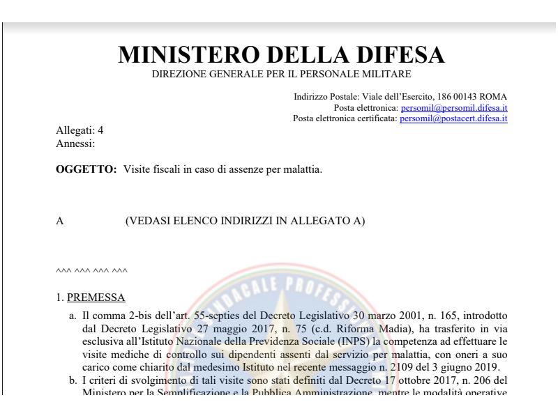 Prot. 449109 del 31 Luglio 2019 Visite fiscali in caso di assenze per malattia