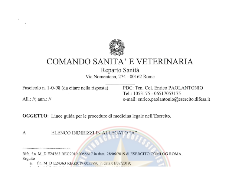 Prot. 92937 del 08 Novembre 2011 LINEE GUIDA PER LE PROCEDURE DI MEDICINA LEGALE NELL