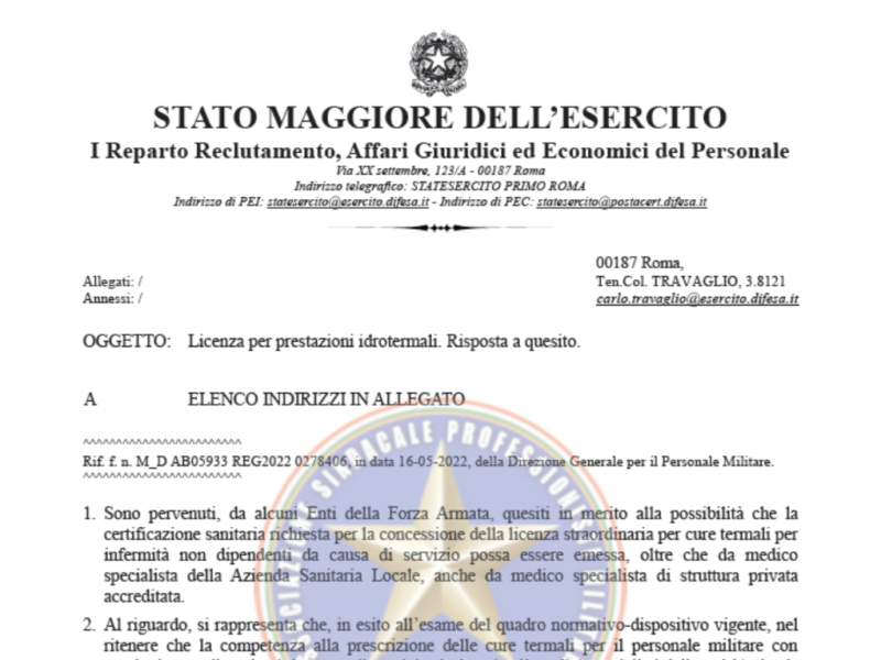 Prot 0188209 del 26 Maggio 2022 Licenza per prestazioni idrotermali. Risposta a quesito.