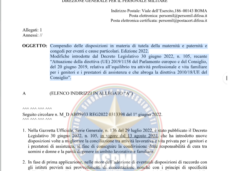 Compendio delle disposizioni in materia di tutela della maternità e paternità e  congedi per eventi e cause particolari. Edizione 2022. Modifiche introdotte dal Decreto Legislativo 30 giugno 2022, n. 105, recante Attuazione della direttiva (UE) 2019/1158 del Parlamento europeo e del Consiglio, del 20 giugno 2019, relativa all’equilibrio tra attività professionale e vita familiare per i genitori e i prestatori di assistenza e che abroga la direttiva 2010/18/UE del Consiglio.