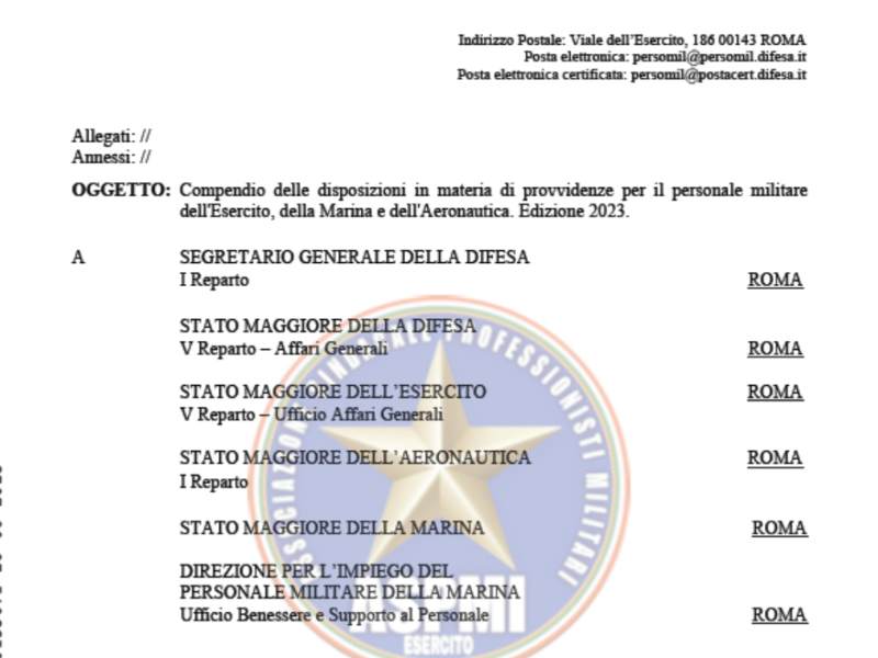 Prot 0371617 26-06-2023 Compendio delle disposizioni in materia di provvidenze per il personale militare  dell