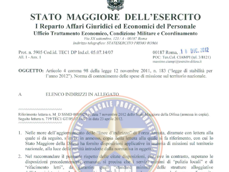 Prot 8194 3 Aprile 2013 Norma di contenimento delle spese di missione sul territorio nazionale. Procedure per la certificazione delle disponibilità in disponibiltà di alloggi di servizio APP-ASC e delle foresterie